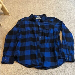 Old Navy Blue and Black Plaid Casual Shirt